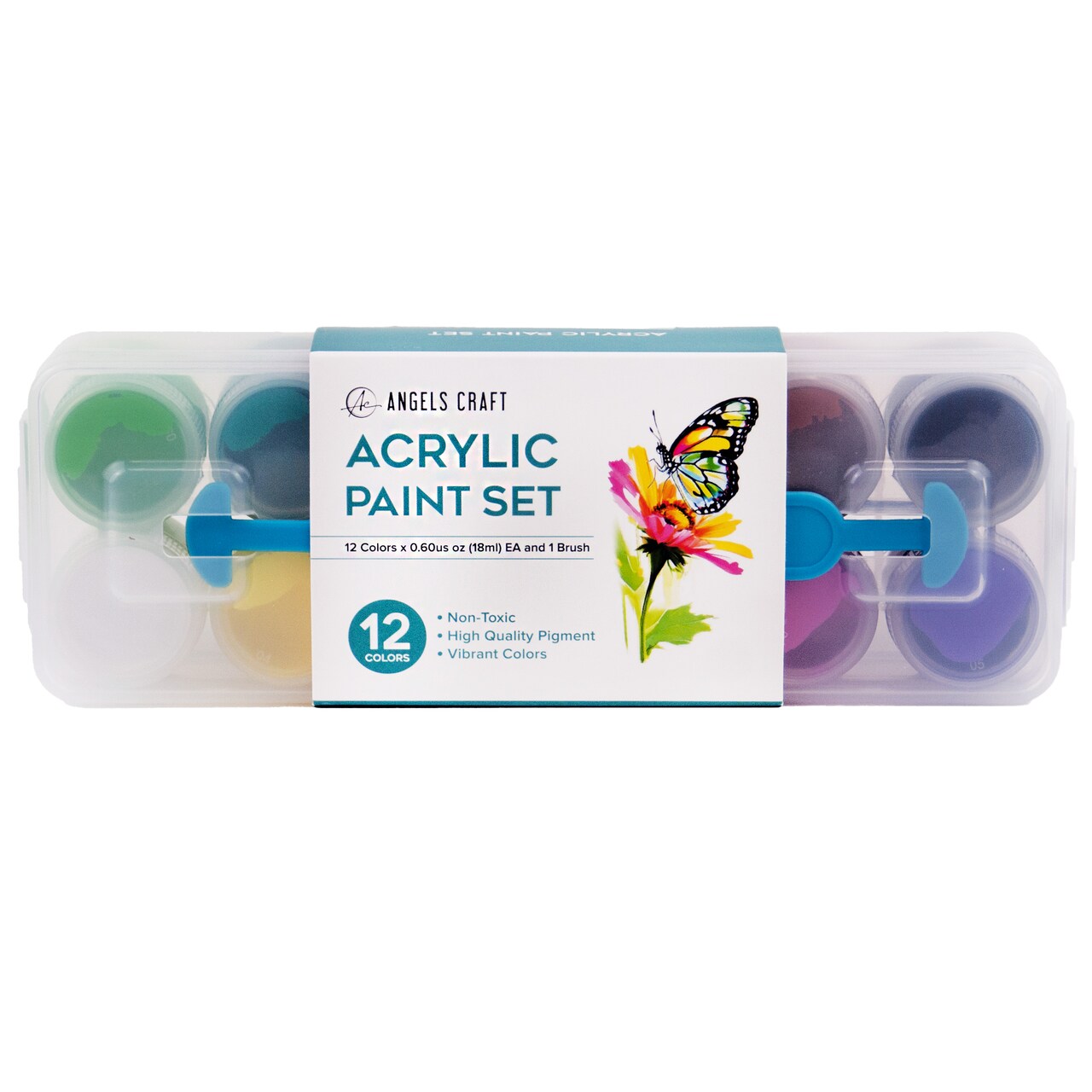 Angels Craft 12-Piece Acrylic Paint Set with Handling Clear Case